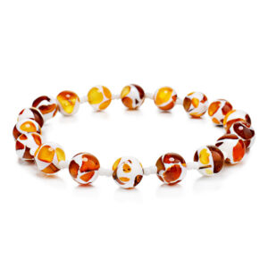 Bracelet made of amber mosaic balls Dalmatian
