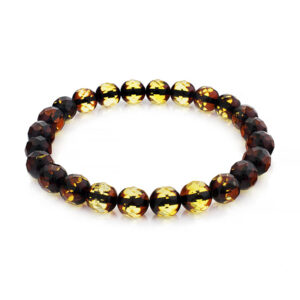 Bracelet made of natural solid amber Caramel diamond iridescent