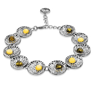 Bracelet with natural amber of green and honey colors Venus
