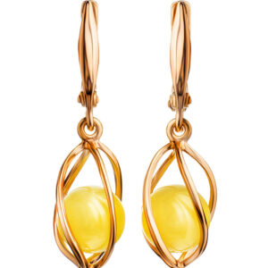 Bright gold-plated earrings with natural honey amber Algeria