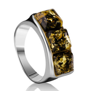 Bright ring Mosaic with natural green amber 17.5