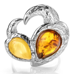 Bright ring with an insert made of natural amber in honey and cognac colors Lyrica 17.5