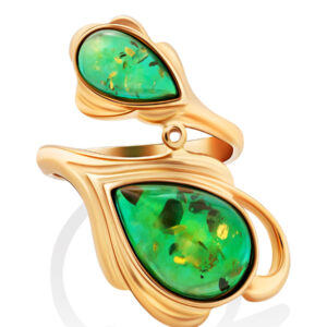Bright, spectacular ring Peacock made of green amber 18