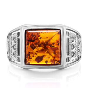 Classic men's ring decorated with amber and zircons Caesar 19.5