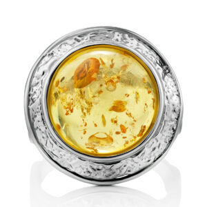 Elegant ring with a round insert of golden-lemon amber Empire 17