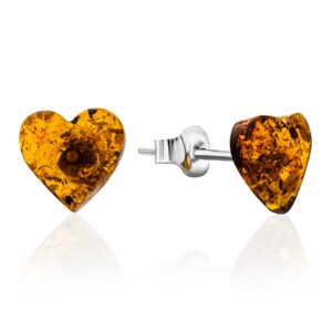 Natural amber stud earrings "Little Cognac Hearts"