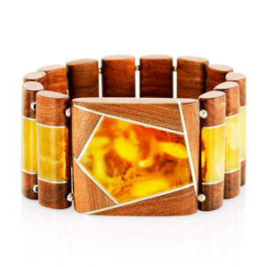 Stylish bracelet made of wood and natural amber Indonesia
