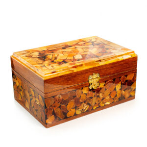 Large wooden box decorated with amber mosaic