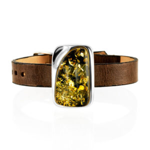 Stylish leather bracelet with natural Silverstone amber