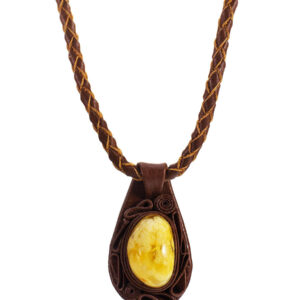 Large pendant made of natural amber on a leather cord
