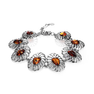 Openwork bracelet and natural Baltic amber in bright cognac color Seville