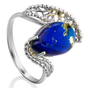 Original openwork ring with blue amber "Venus"