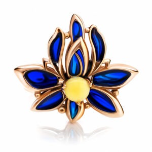 A magnificent gold-plated ring with natural amber and Verona enamel