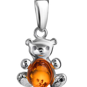 Small pendant for a girl Dog Cat Teddy Bear with cognac amber