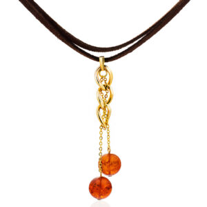 Spectacular choker necklace with natural amber pendant
