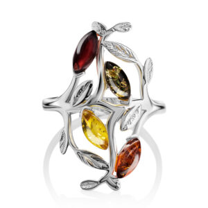 Spectacular ring decorated with amber of different colors Tropicana 16