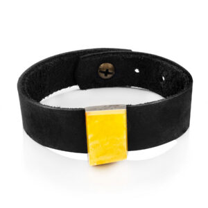 Spectacular unisex bracelet Indonesia made of genuine leather and amber