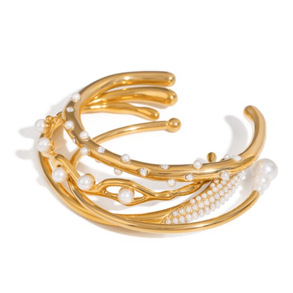 Beautiful Stainless Steel 18k gold plated bracelets with pearls - Image 2