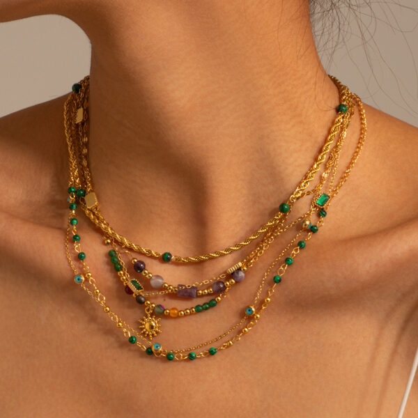 Buy Stainless Steel Gold Plate Double Chain Necklace With semiprecious stones - Image 2