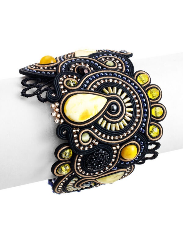 Luxurious braided bracelet with inserts of natural honey amber "India" in black - Image 4