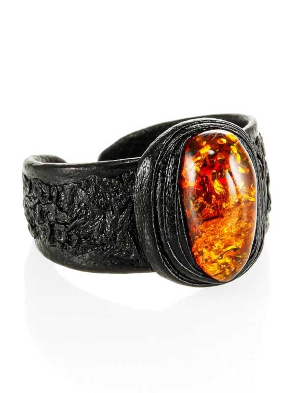 Stylish ring made of leather and natural solid amber "Nefertiti" b/r - Image 4