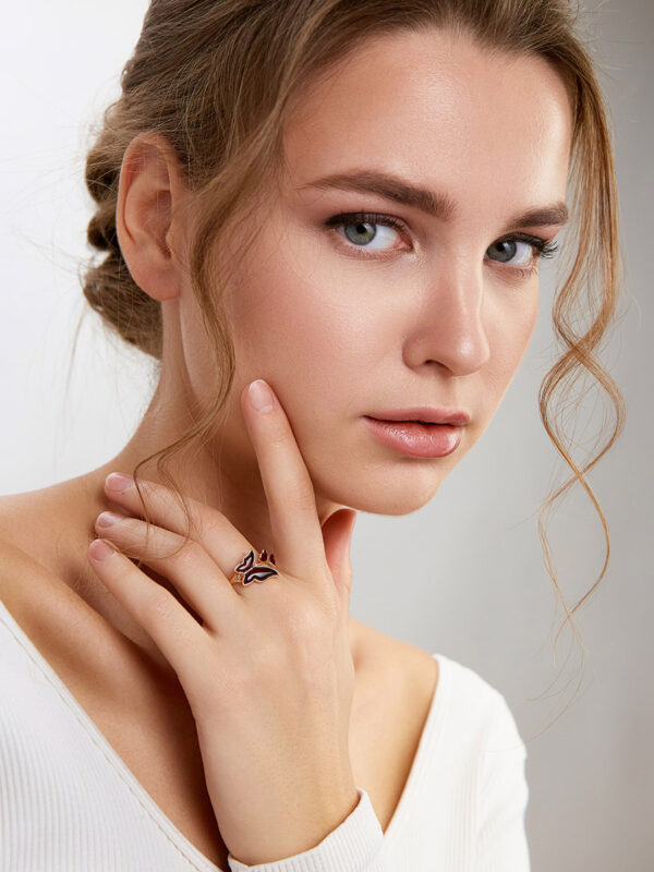 Cherry Amber Butterfly Ring with Enamel "April" - Image 4