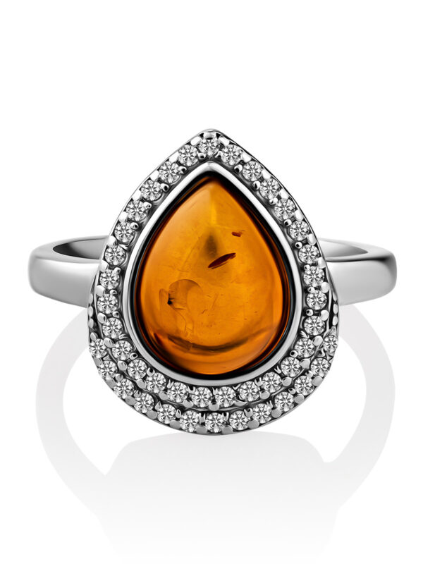 Beautiful feminine ring decorated with amber and cubic zirconia "Renaissance" - Image 4