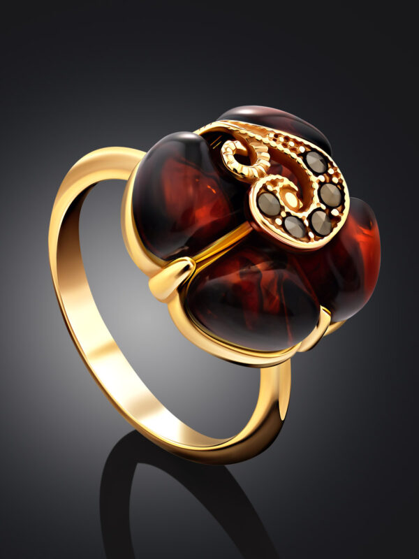 Spectacular ring "Lola" with a cognac-colored amber insert 16.5 - Image 3