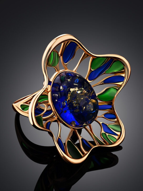 Extravagant Verona enamel ring decorated with amber - Image 2