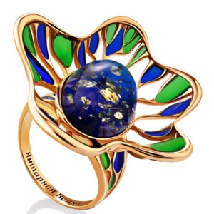 Extravagant Verona enamel ring decorated with amber