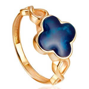 Fashionable gold plated ring with blue amber "Monaco"