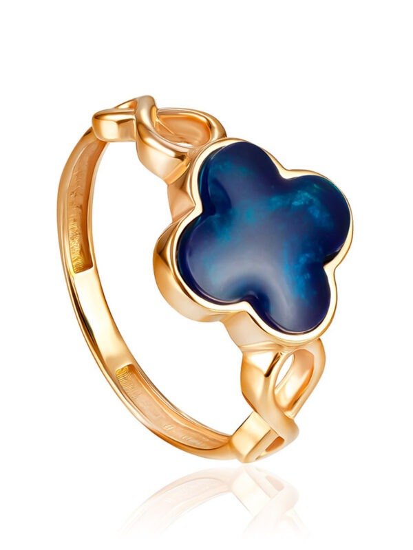 Fashionable gold plated ring with blue amber "Monaco"