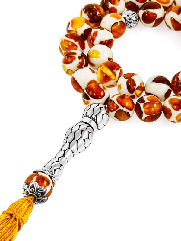 Muslim rosary with 33 beads made of natural amber "Dalmatian"