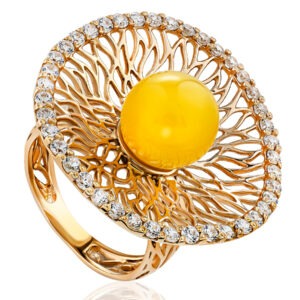Luxurious ring with zirconites and honey amber "Venus"