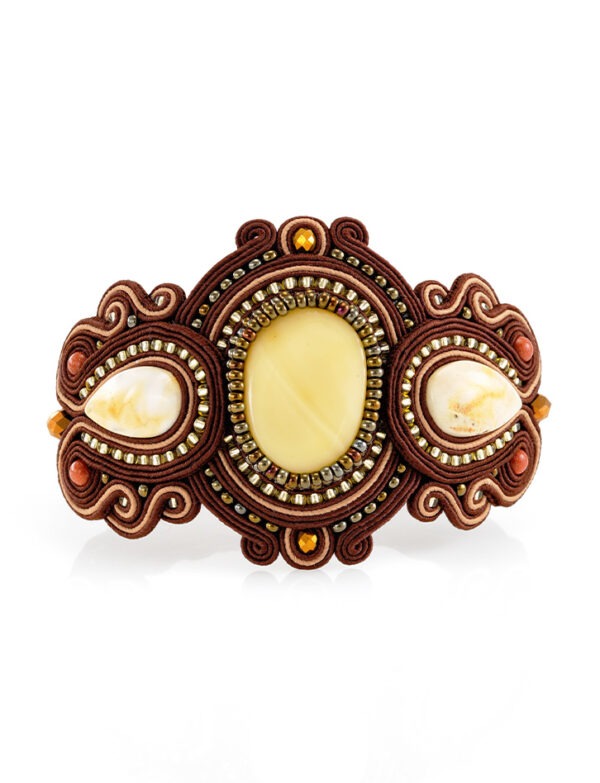 Luxurious braided bracelet with inserts of natural amber "India"