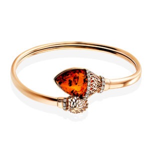 A vibrant snake bracelet with cognac amber and cubic zirconia "Anbarin"