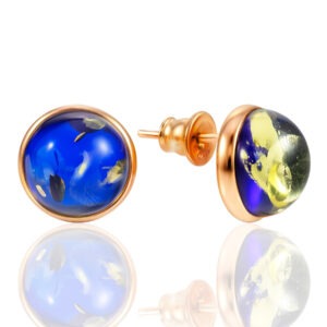 Classic Sorbonne stud earrings with bright blue amber