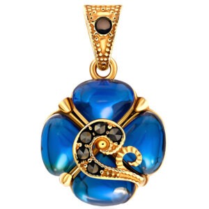 Lola" pendant made of blue amber with marcasites