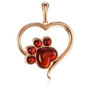 Delicate heart pendant with cherry amber "Paws