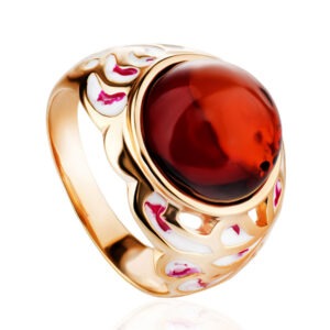 spectacular gold-plated ring "Suzdal" with natural amber 17.5