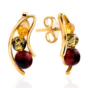 Bright stud earrings with amber in different colors "Polka Dots"