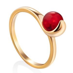 Luxurious bright ring "LEIA" made of red amber 17.5