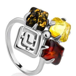 A bright and stylish ring called "Vernissage" with amber in three colors.