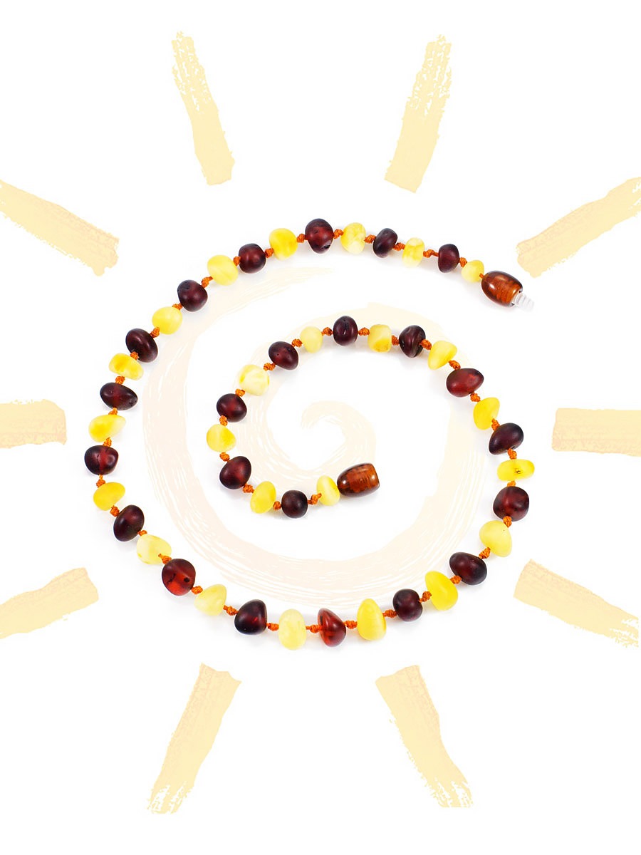 Children's beads with soft polishing from natural amber "Pebble two-color matte"