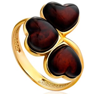 Spectacular cherry-colored amber ring "Trismegistus" 17.5