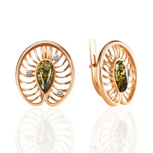 Elegant gold-plated earrings made of green amber "Amelia"