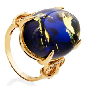 Luxurious ring with natural amber "Macedonia" 18