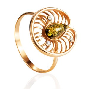 Luxurious ring with green amber "Amelia" 17