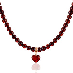 Bright cherry amber choker with heart pendant "Caramel"