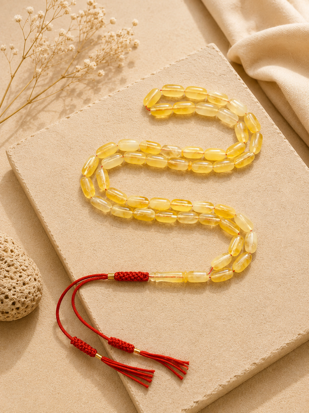 Emirati Heritage Yellow Amber Tasbih 24gm 8X13MM 48Beads - Image 2